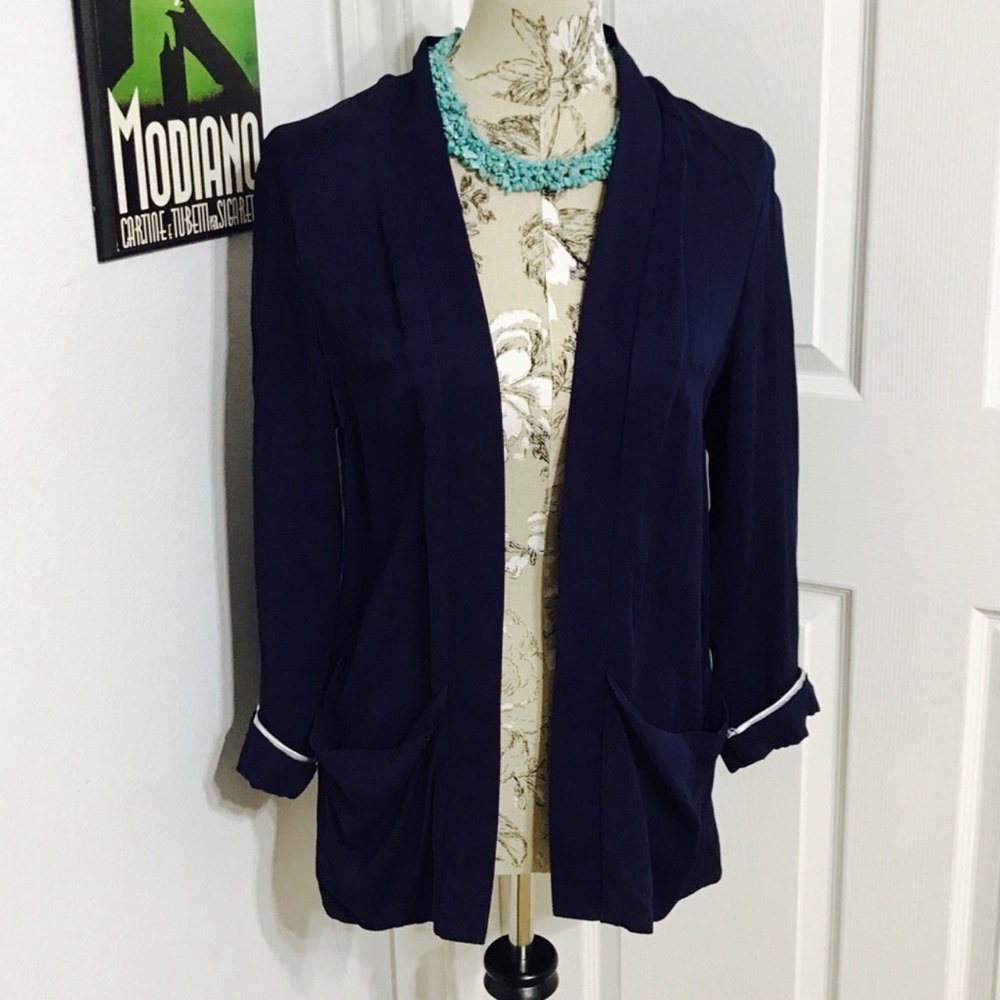 Topshop Womens Blue Navy Open Front Blazer Jacket Size 6